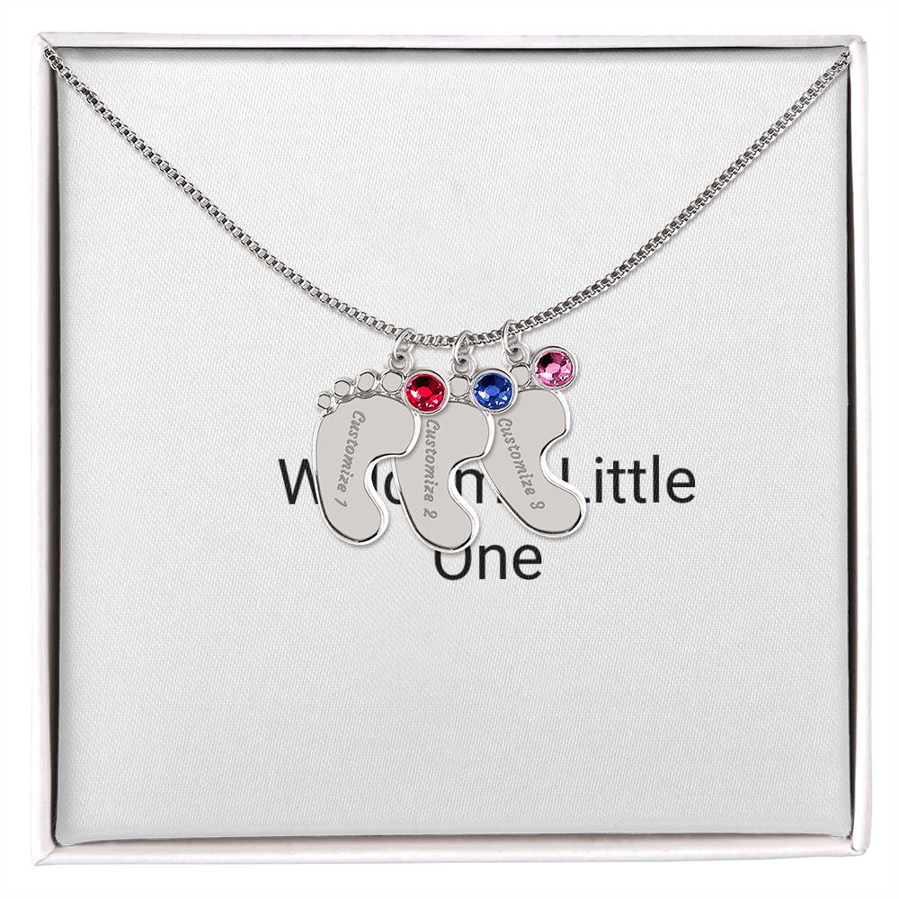 Engraved Baby Feet Necklace with Birthstone