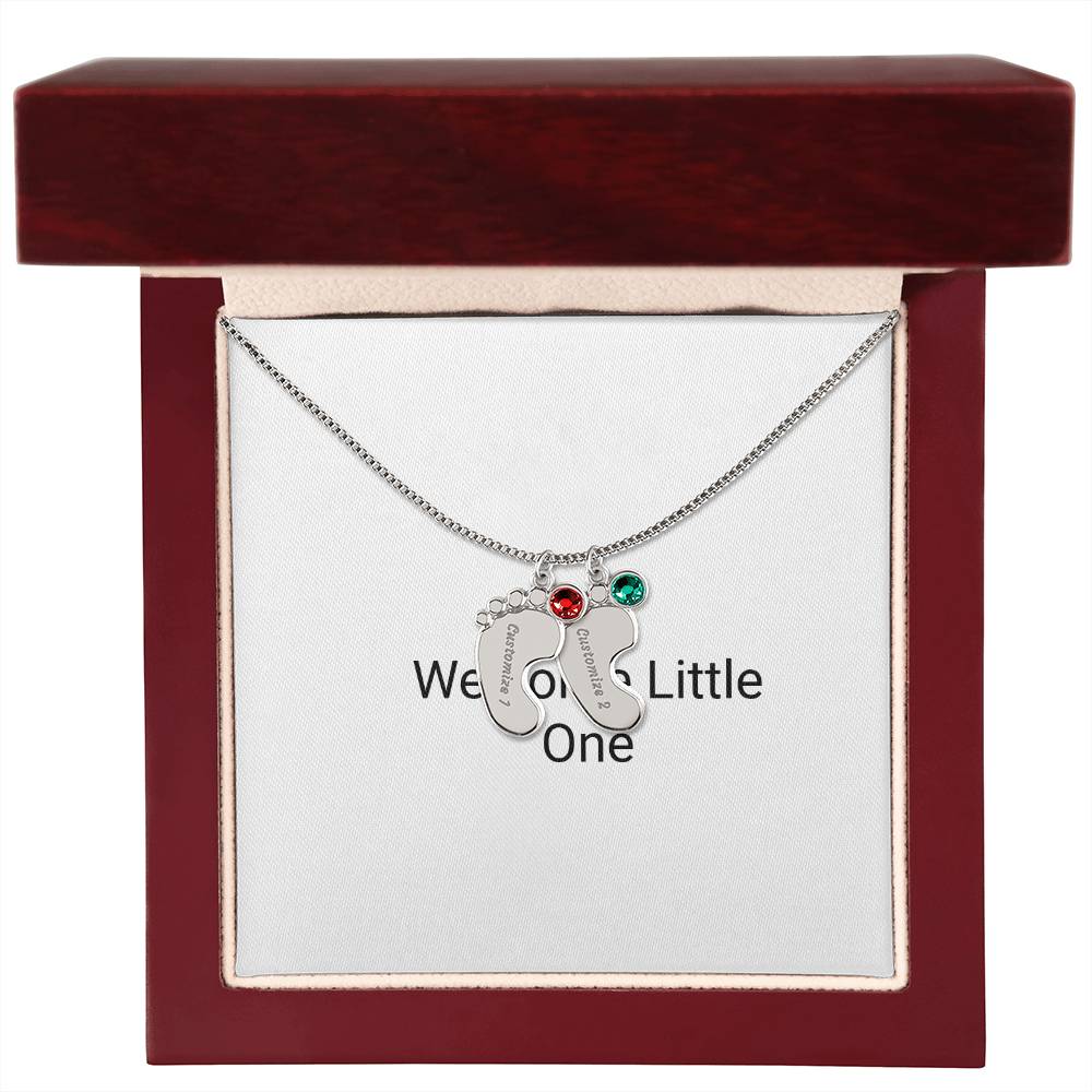 Engraved Baby Feet Necklace with Birthstone
