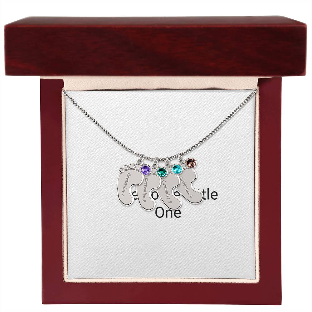 Engraved Baby Feet Necklace with Birthstone