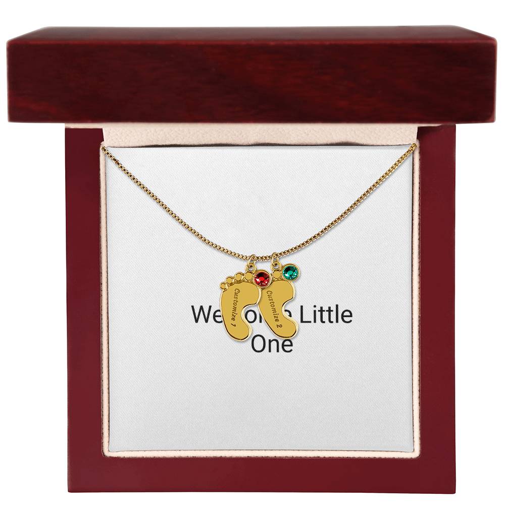 Engraved Baby Feet Necklace with Birthstone