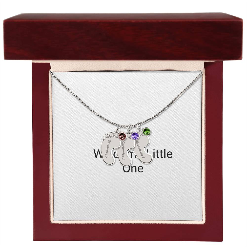 Engraved Baby Feet Necklace with Birthstone