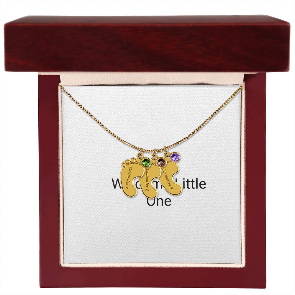 Engraved Baby Feet Necklace with Birthstone