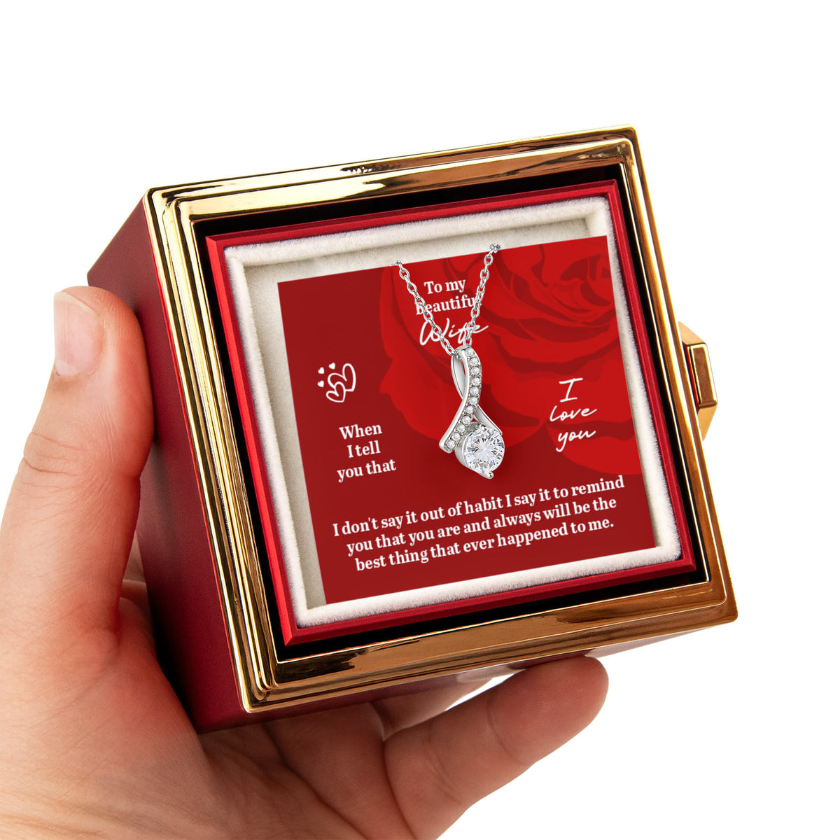 Alluring Beauty Necklace with Rotating Rose Gift Box