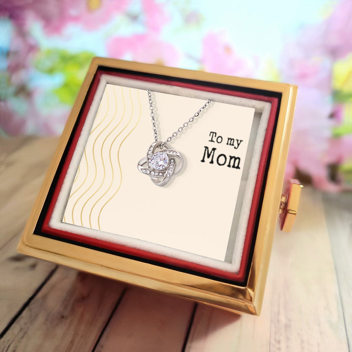Love Knot Necklace with Rotating Rose Gift Box