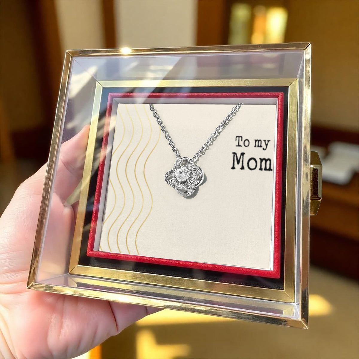 Love Knot Necklace with Rotating Rose Gift Box