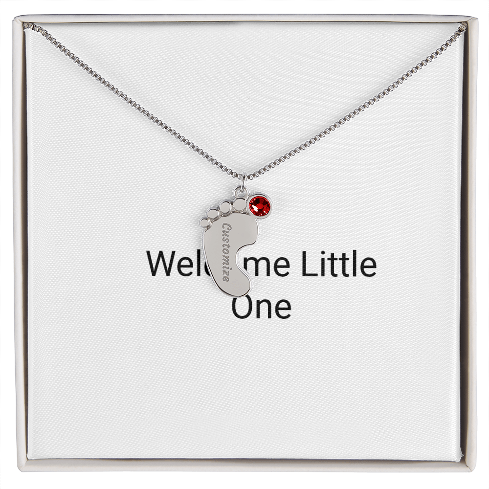 Engraved Baby Feet Necklace with Birthstone