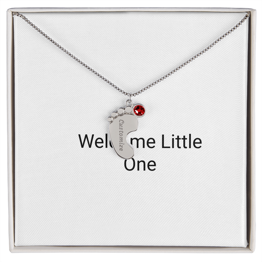 Engraved Baby Feet Necklace with Birthstone