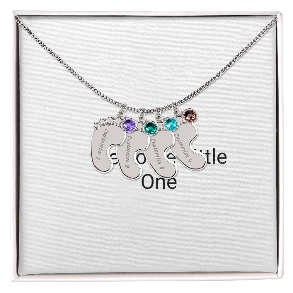 Engraved Baby Feet Necklace with Birthstone