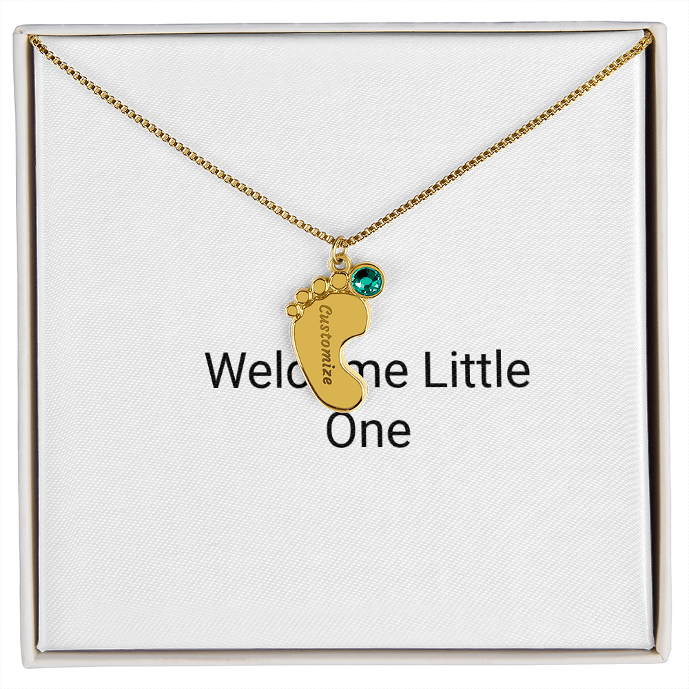 Engraved Baby Feet Necklace with Birthstone