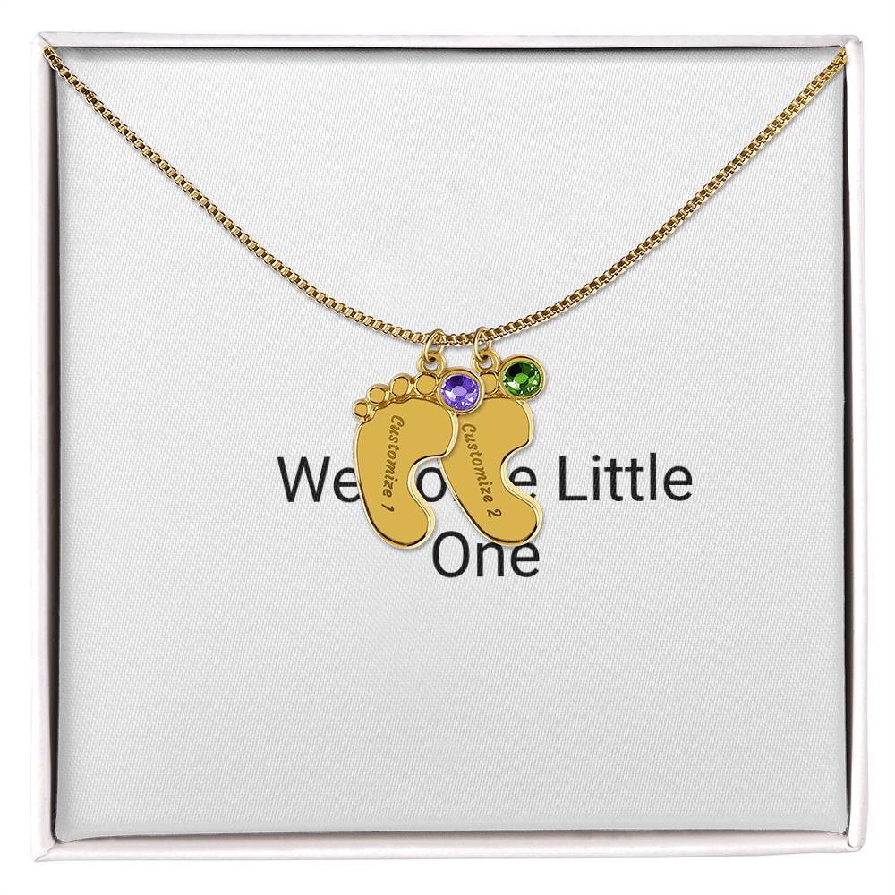 Engraved Baby Feet Necklace with Birthstone