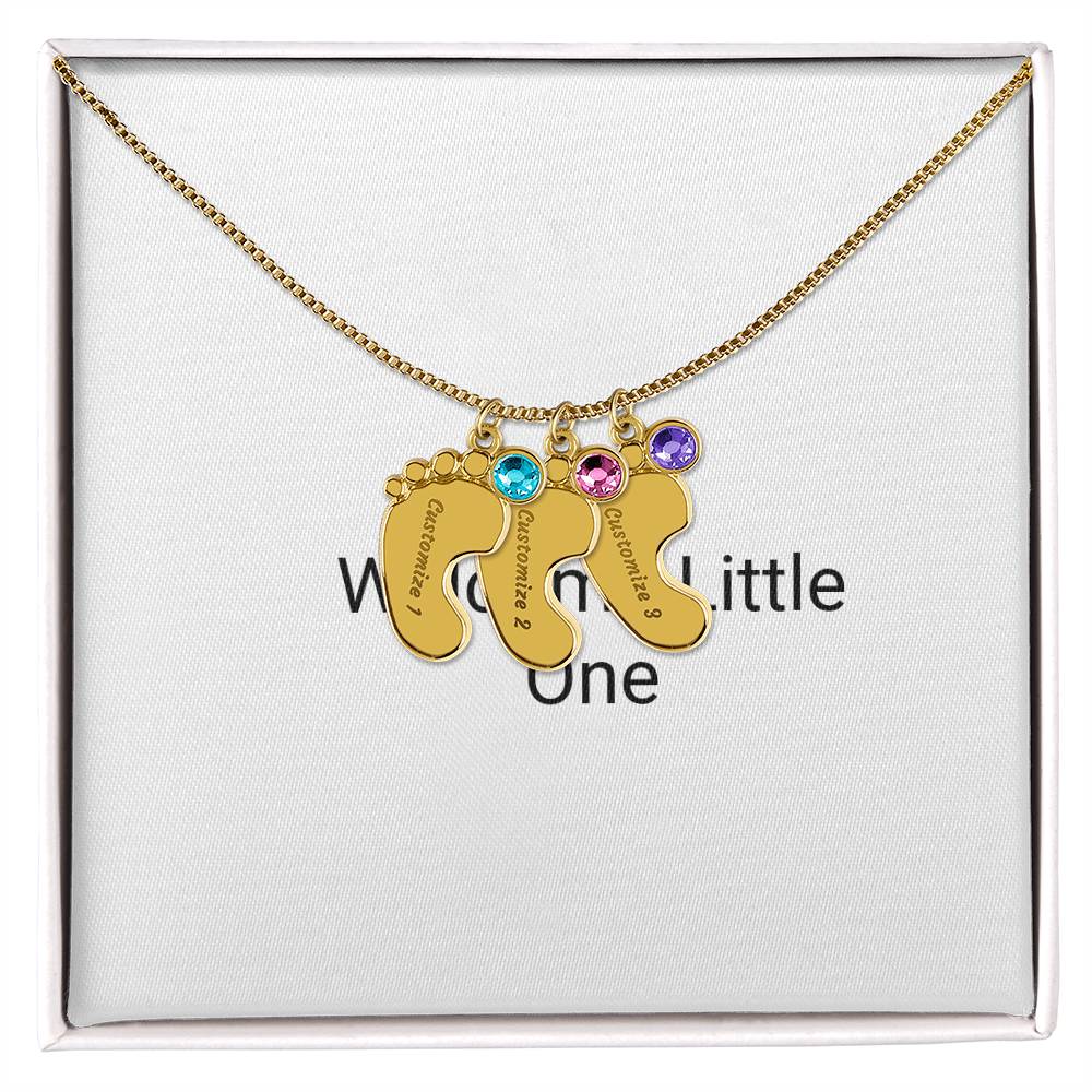 Engraved Baby Feet Necklace with Birthstone