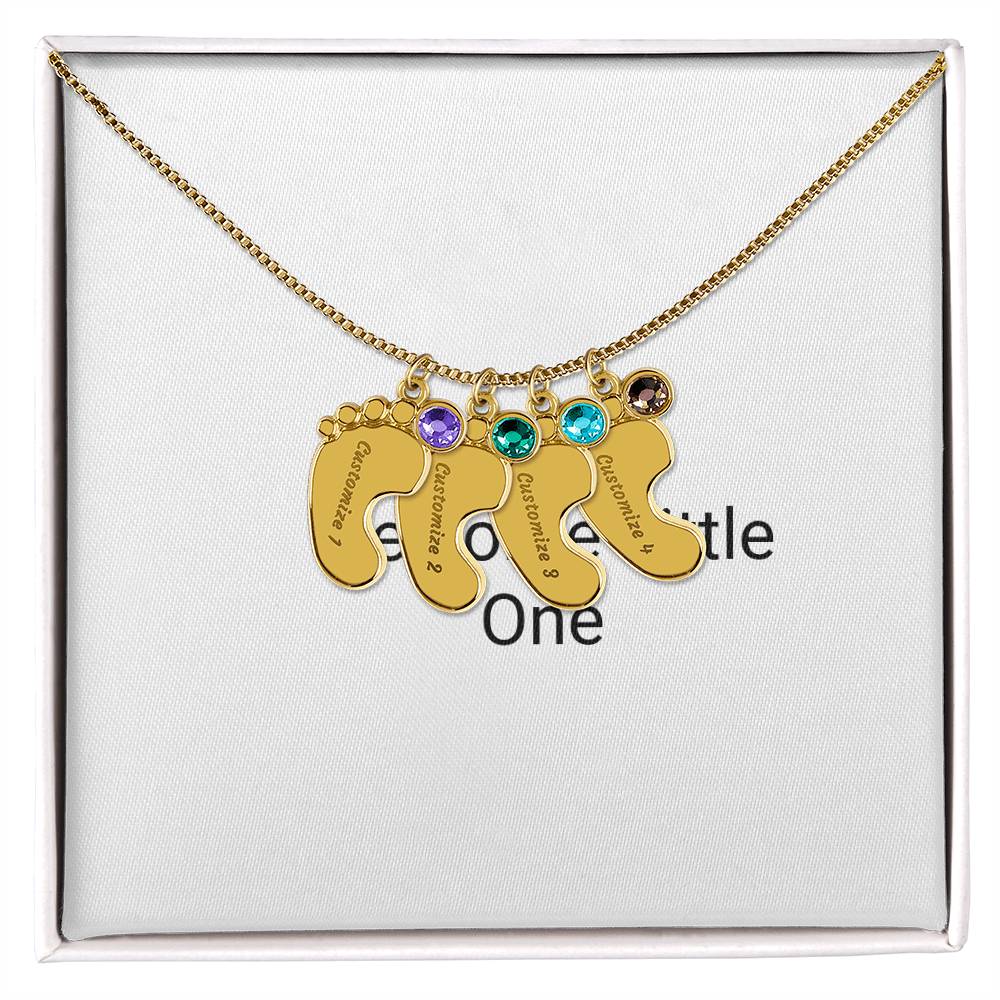 Engraved Baby Feet Necklace with Birthstone