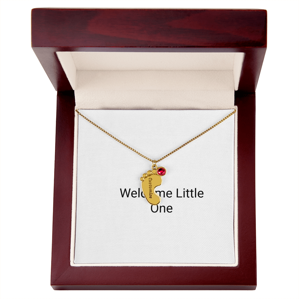 Engraved Baby Feet Necklace with Birthstone
