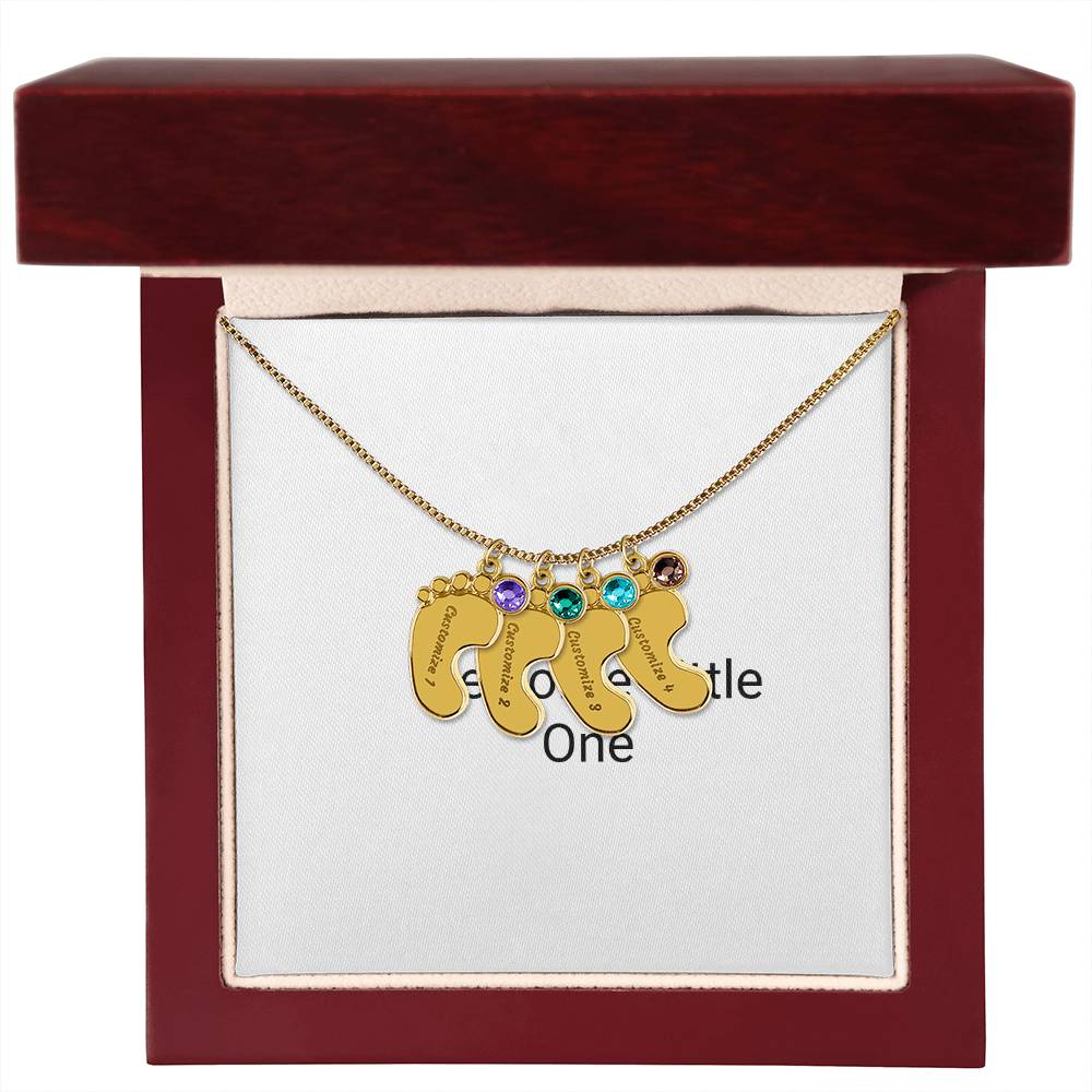 Engraved Baby Feet Necklace with Birthstone