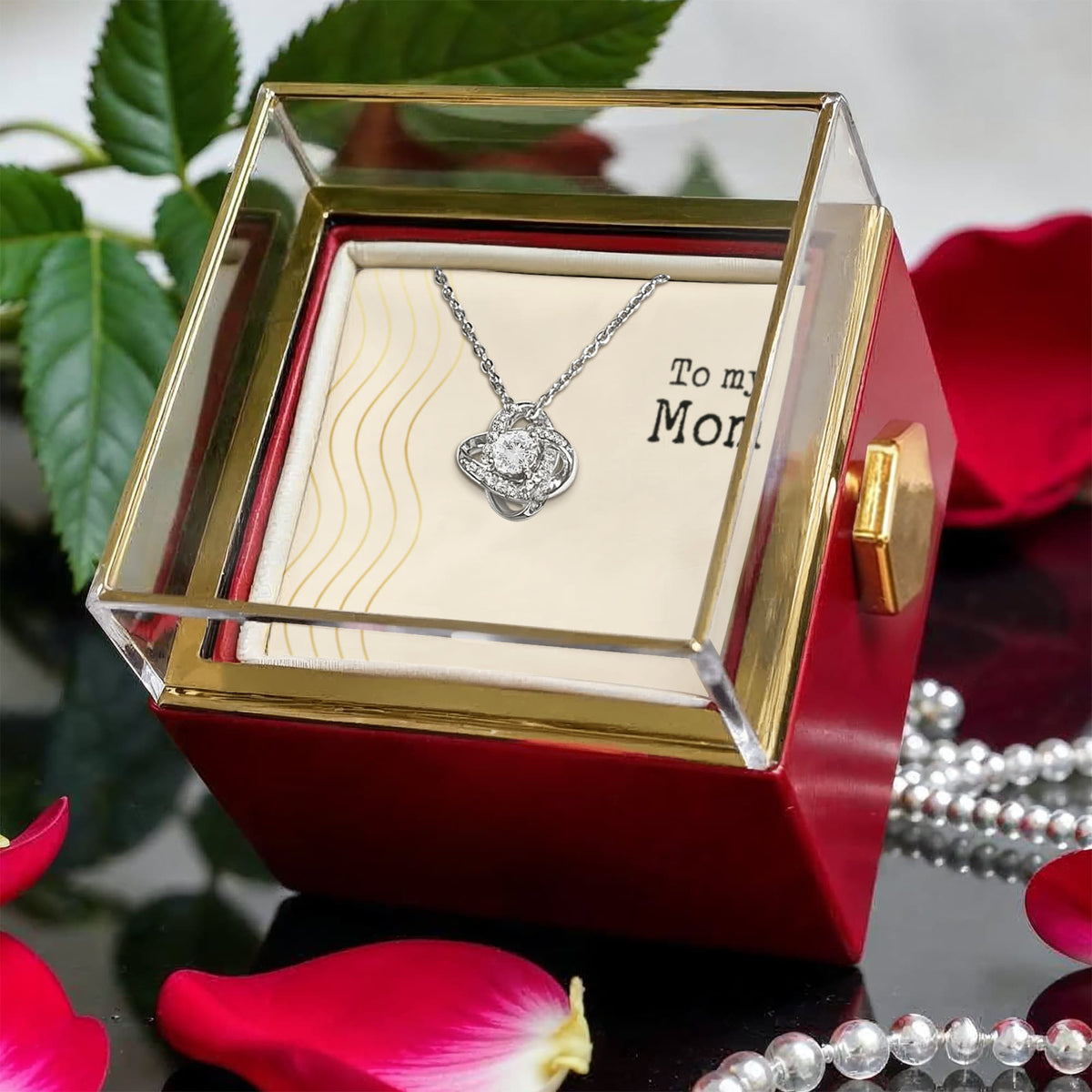Love Knot Necklace with Rotating Rose Gift Box