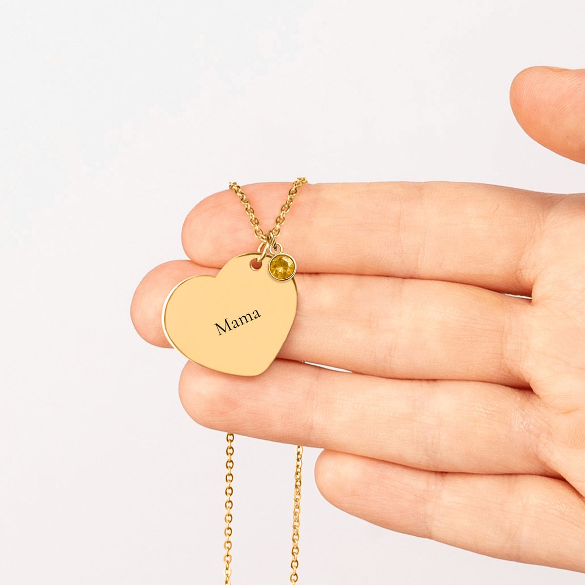 Personalized Heart Necklace with Birthstone for Mom — Custom Engraved Name Necklace with Message Card