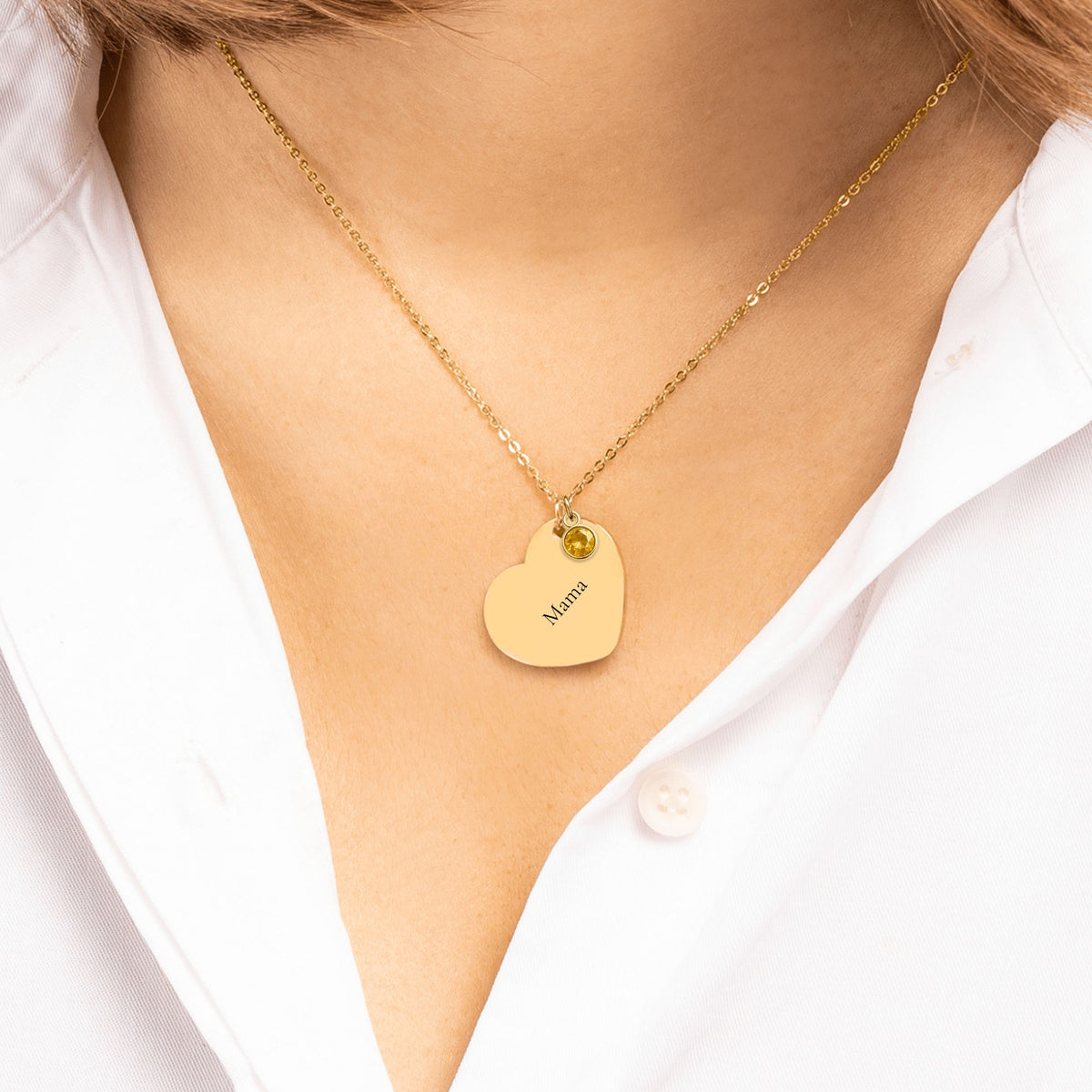 Personalized Heart Necklace with Birthstone for Mom — Custom Engraved Name Necklace with Message Card