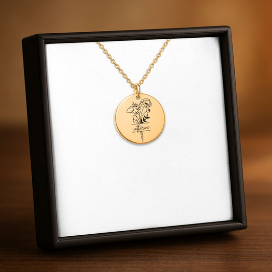 Birthflower Coin Necklace